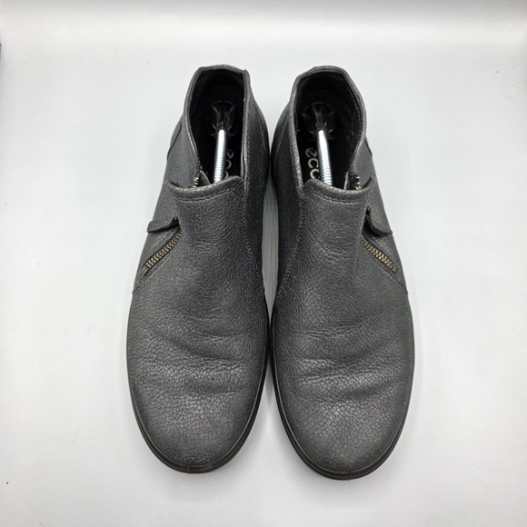ECCO Bootie Womens 41 Gray Metallic Leather Extra Width Zipper Comfort Sneaker - Picture 4 of 15